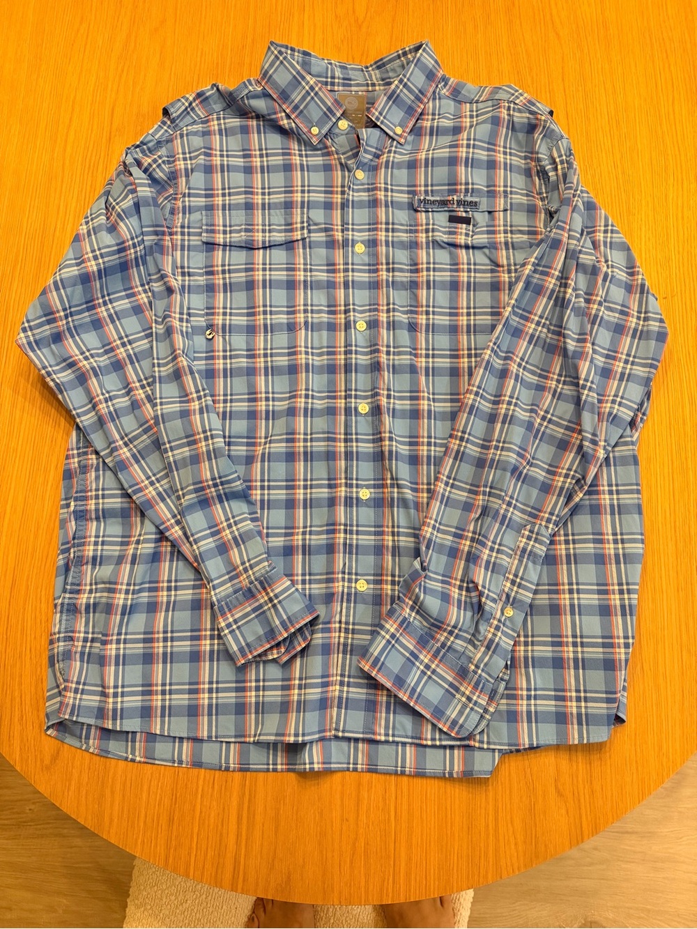 Vineyard Vines Blue and White Plaid Button-Down Shirt